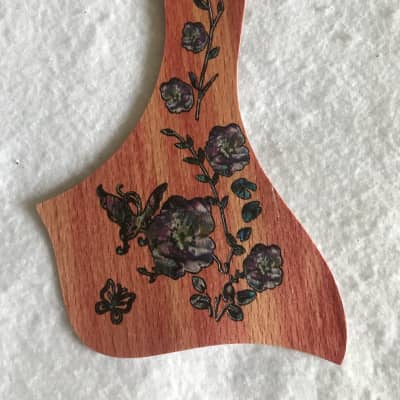 Custom Taylor Style Wooden guitar pickguard,Ebony Wood with Decorative Flower Pattern for sale