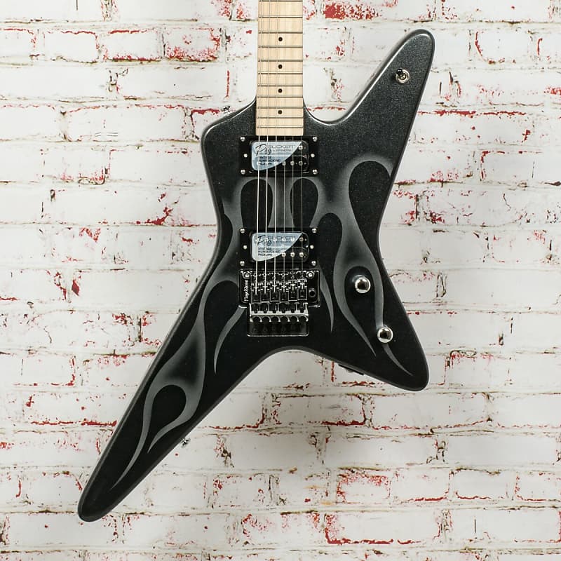 USED Kramer Tracii Guns Gunstar Voyager Outfit Electric Guitar - Black Metallic and Silver Ghost Flames image 1