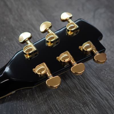 AIO SC77 Left-Handed Electric Guitar - Solid Black (Abalone Inlay) image 15