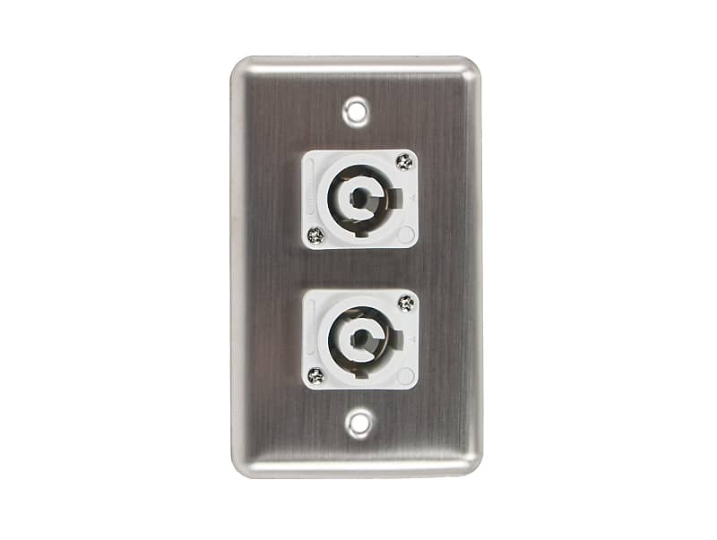 OSP D-2-2PCB Stainless Steel Duplex Wall Plate with 2 Powercon B Grey Connectors image 1