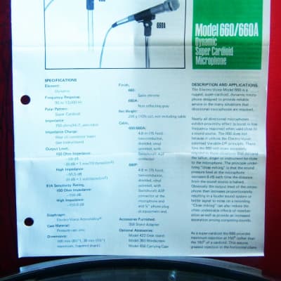Vintage 1970's Electro-Voice 660 Supercardioid Dynamic Microphone dual Z w accessories 664 664A 666 676 image 5
