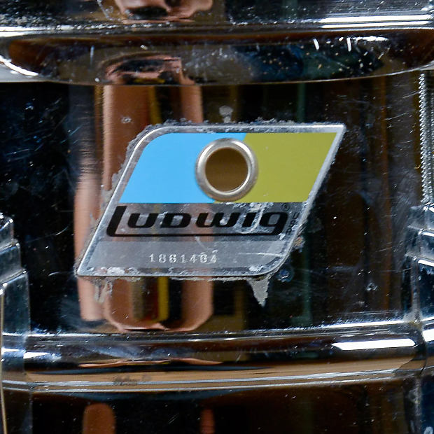 Ludwig No. 402 Supraphonic 6.5x14" Aluminum Snare Drum with Pointed Blue/Olive Badge 1969 - 1979 image 3