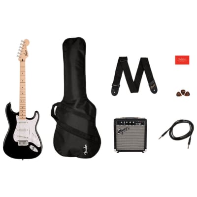 Squier Sonic Stratocaster Pack with 6-String, Right-Handed, Maple Fingerboard Electric Guitar, Padded Gig Bag, and 10G Amplifier (Black) image 1