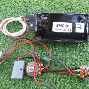 EMG Genuine USA EMG model 81 JJ Hot Bridge Position Noiseless Humbucking Pickup With Wiring Harness Original 25k Pots For Volume And Tone And Input Jack With 9v Battery Clip And Quick Connector For The Pickup Original Factory Black Color image 3