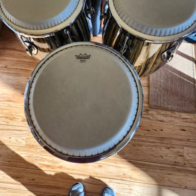Pearl Havanna Series Fiberglass 4pc Conga & Bongos Set Liquid Gold Drums | 11",11.75",12.5",7"/ 9" image 4