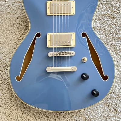 D'Angelico Excel Mini DC Semi-Hollow Body Elec Guitar, Slate Blue, DAEMDCTSLBSNS image 9