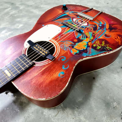 Silvertone H-615 "Robert Johnson" Acoustic Guitar w/ Goldfoil Pickup (1960s, Art by Michael Bond) image 15