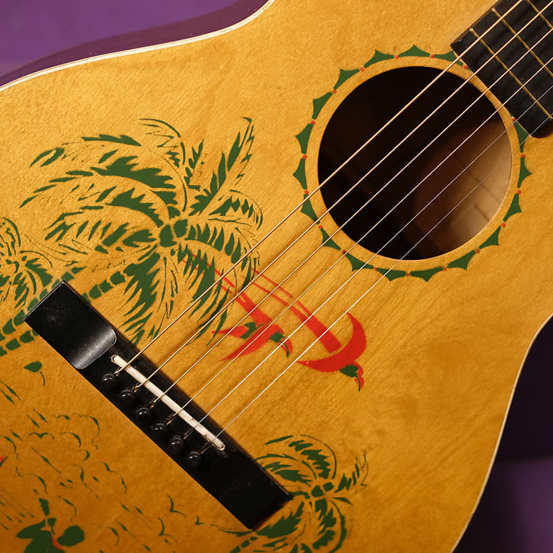 1930s Harmony-made Hawaiian/Tropical Stencil Parlor Guitar