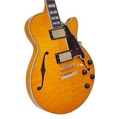 D'Angelico Excel SS XT Semi-hollowbody Electric Guitar - Vintage Natural Quilt with Stopbar Tailpiec image 3