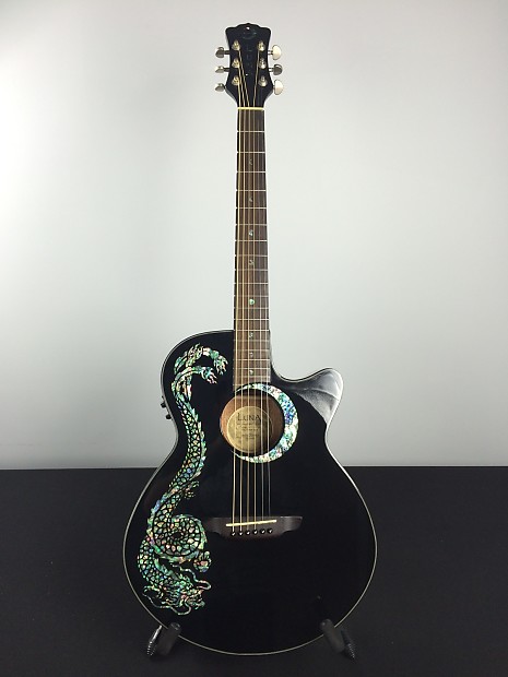 Luna Fauna Dragon Folk Acoustic-Electric Guitar Black image 2