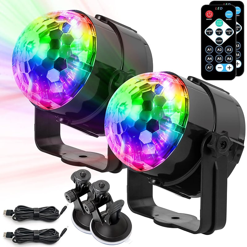 Disco Lights for Parties Multi Colour Mini Disco Ball Light Portable LED  Home Disco Lights Sound Activated DJ Lights, 2-Pack USB Rechargeable Disco