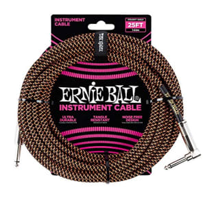 Ernie Ball P06064 1/4" TS Straight to Right-Angle Braided Instrument Cable - 25'