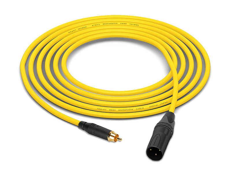 Mogami 2534 Quad Cable | Amphenol Gold RCA to Neutrik Gold XLR-Male  Connectors | Yellow | 2 Feet