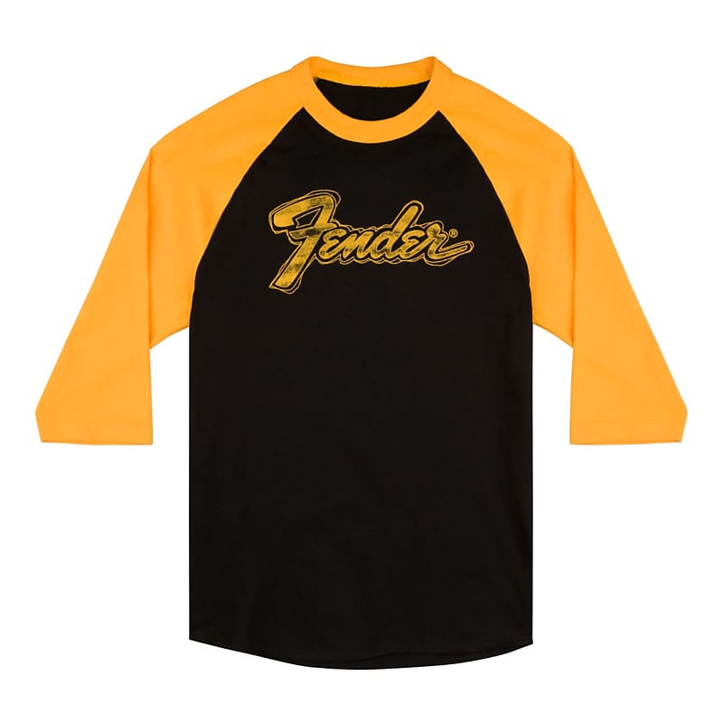 Fender Black and Yellow Raglan Shirt XXL Reverb