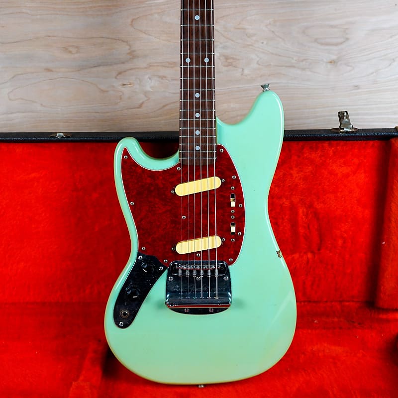 Fender MG-69 Mustang Reissue MIJ Left Handed 1997 Aged Sonic Blue Surf  Green w/ Vintage Fender Case