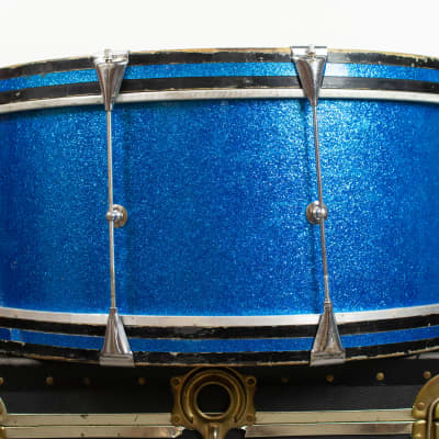 1970s Slingerland 10x26 Sparkling Blue Pearl Scotch Bass Drum image 9