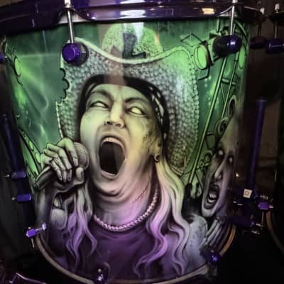 Rikki Rockett's Poison, Rockett Drum Works "Zombie" Kit: 22", 12", 14", 16", 6x14" Snare. Purple Hardware 2012 - Custom Graphics By Craig Fraser. SIGNED! image 8