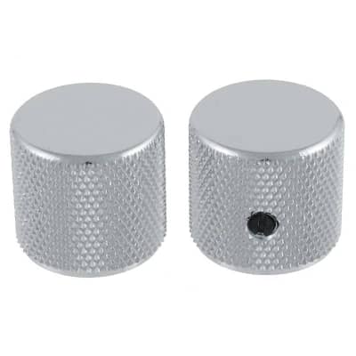Metal Flat-Top Barrel Knurled Knobs - Chrome - 2 Pack - Universal Guitar Knobs for sale