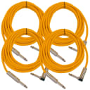 4 Pack - 10' Orange Guitar Cable TS 1/4" to Right Angle - Instrument Cord