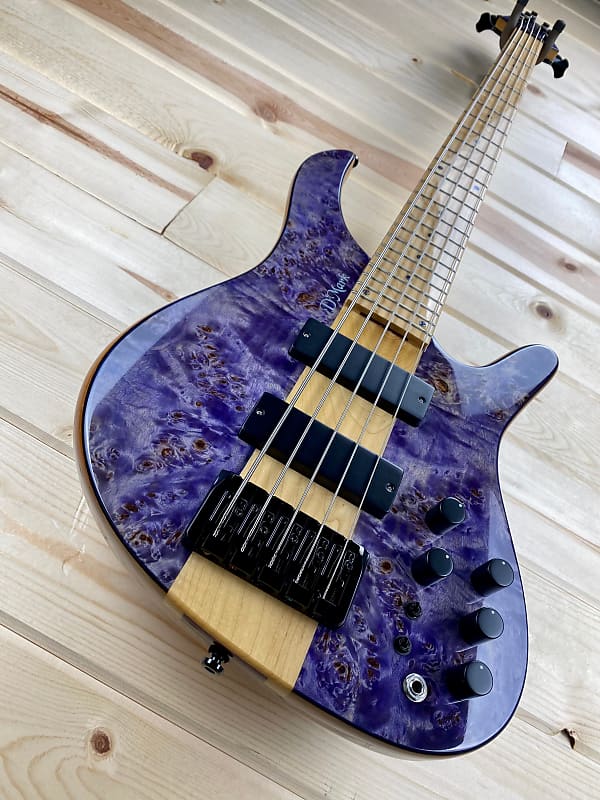 D'Mark Alpha 5 Strings Pioppo Purple Electric Bass Guitar Active / Passive  NEW!