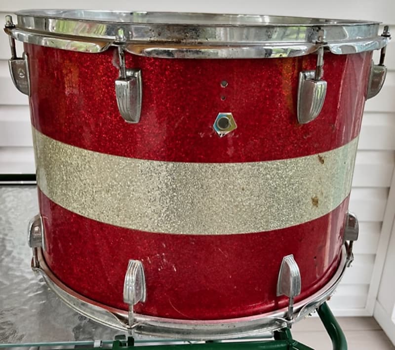 Ludwig Vintage 70's Ludwig Marching Snare Field Drum 17 x 11" Red Silver Sparkle image 1