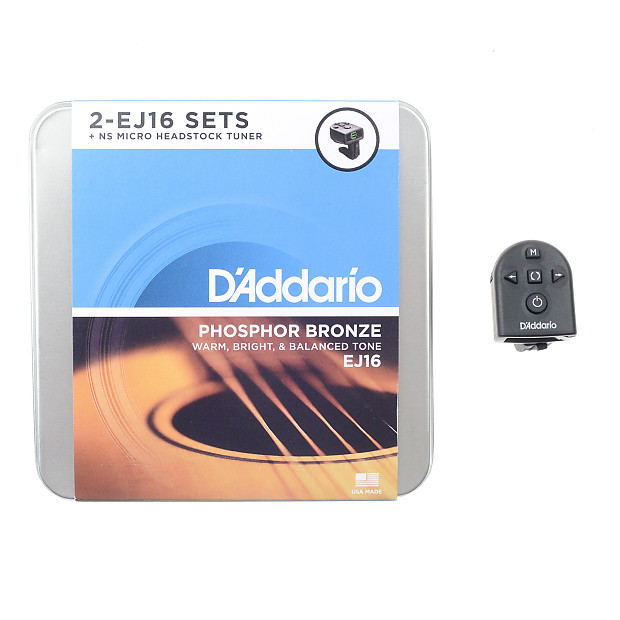 D'Addario 2-EJ16 Two EJ16 Guitar String Sets w/ CT-12 Micro Headstock Tuner image 1
