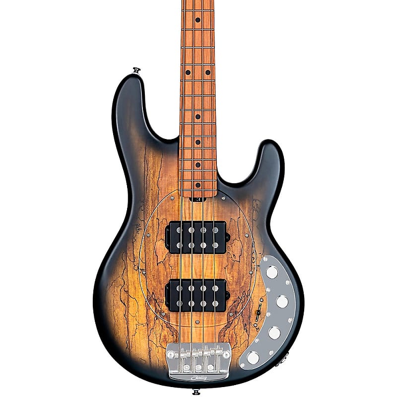 Sterling by Music Man StingRay Ray34HH Spalted Maple Top Maple Fingerboard Electric Bass Guitar Regular Natural Burst Satin image 1