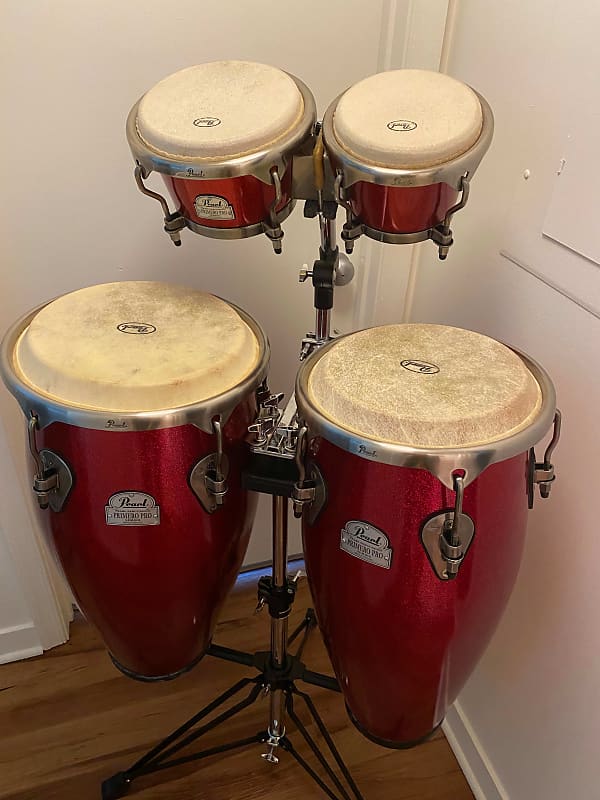 Pearl Primero Pro PFC-201DX Red Sparkle Fiberglass Conga & Bongo Set