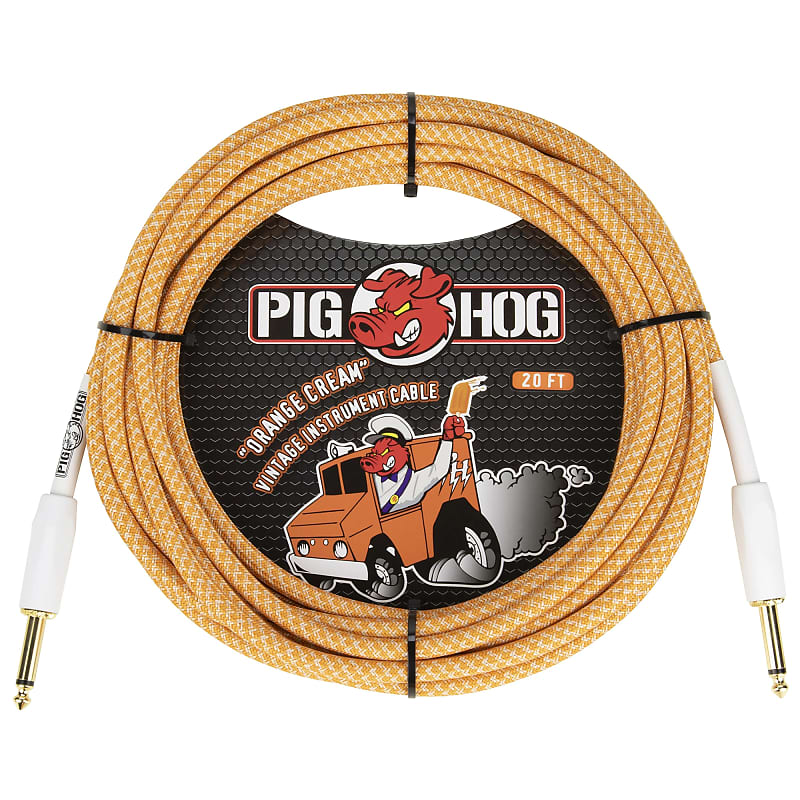 Pig Hog PCH202OC Orange Creme 2.0 Guitar Bass Cable, 20ft, Straight-Straight image 1