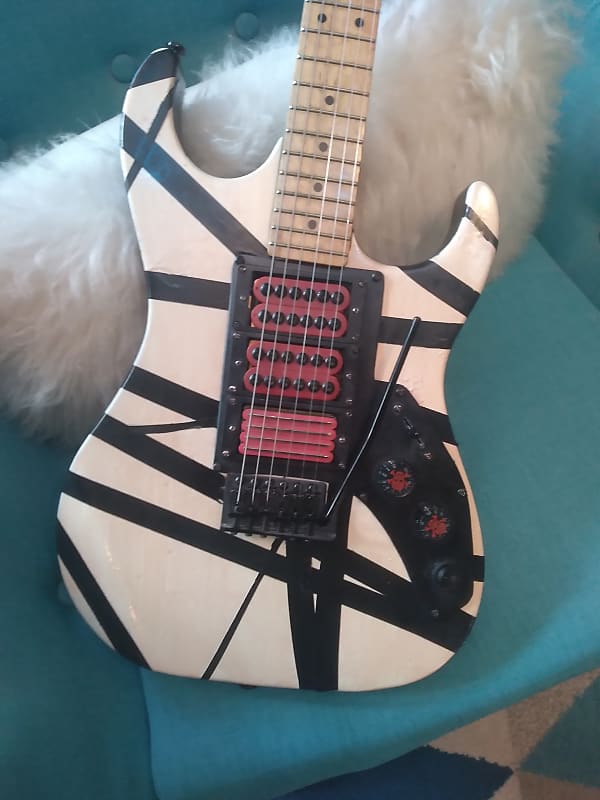 Washburn Lyon 1990s - Dover White Front with EVH Style Taping Design, Black Gloss Body image 1