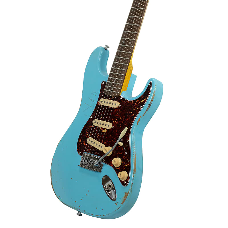 Sawtooth ES Relic Electric Guitar, Aero Blue with Tortoise Pickguard