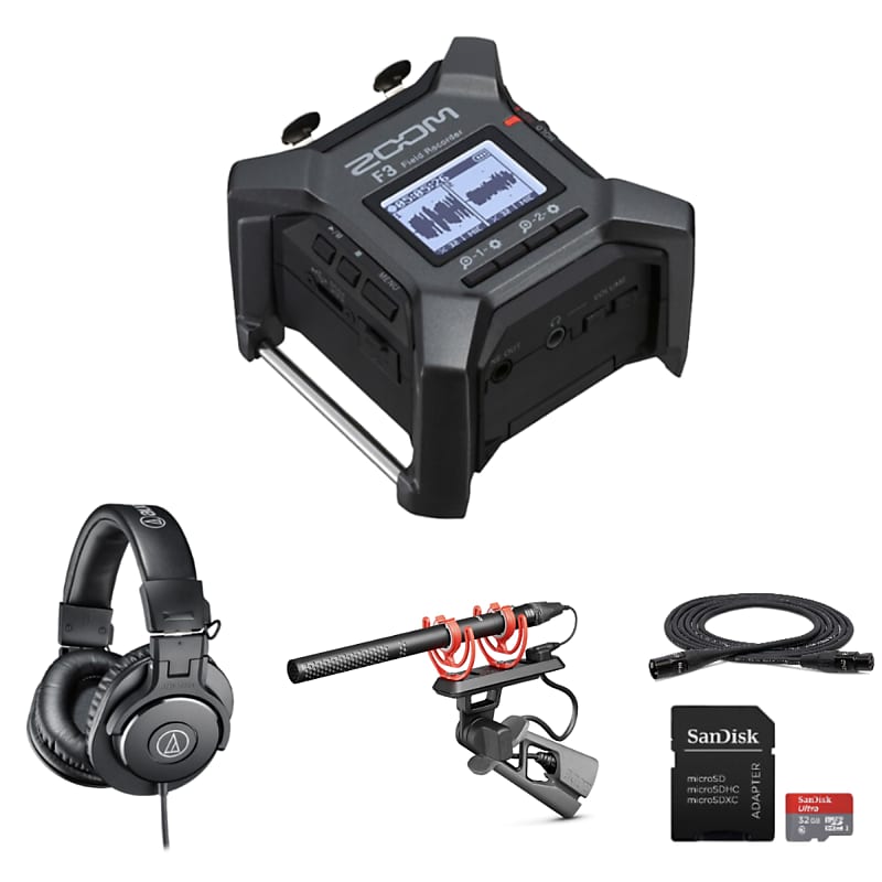 Zoom F3 Field Recorder Handheld Starter Kit with Rode NTG5 Location  Recording Kit, Audio-Technica AT