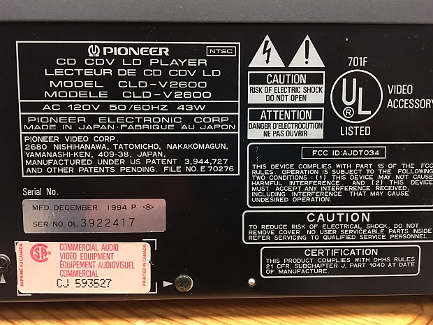 Pioneer-CLD-V2600 CD/CDV/LD Player, Black | Reverb