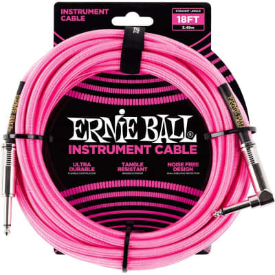 Ernie Ball 6083 Braided Instrument Cable, 18ft/5.5m, Neon Pink for sale