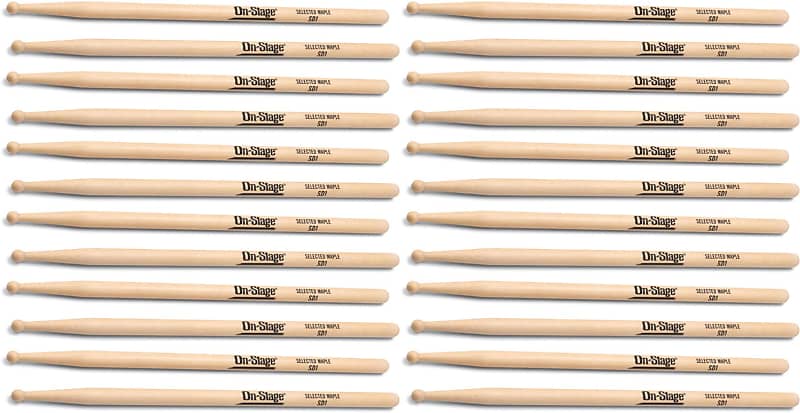 On-Stage MWSD1 Drumsticks - Wood Tip  12-pair (5-pack) Bundle image 1