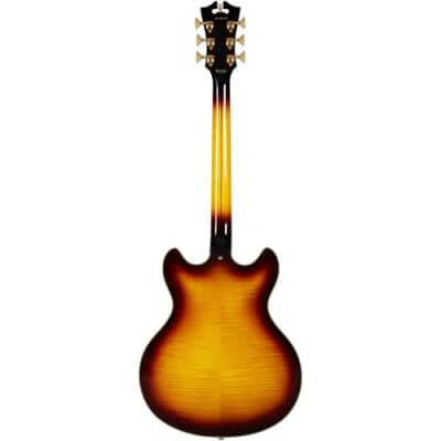 D'Angelico Guitars Excel DC 2018 16  Semi Hollow Electric Guitar with Stairstep Tailpiece, Pau Ferro Fingerboard, Vintage Sunburst image 2