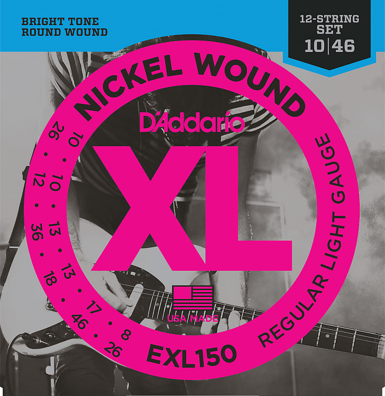 D'Addario EXL150 Nickel Wound Electric Guitar Strings, 12-String, Regular Light