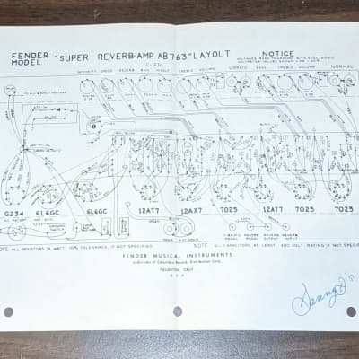 Fender 70 watt Vibrolux amp w/Reverb Schematic | Reverb