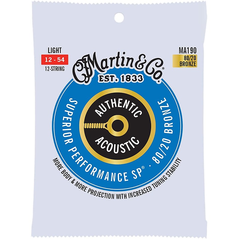 Martin MA190 Authentic Acoustic SP Bronze Guitar Strings, Light 12-String image 1