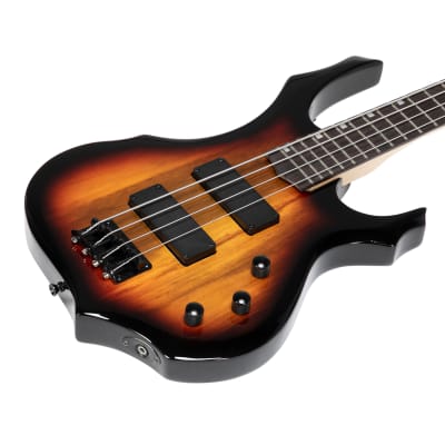Glarry Burning Fire Electric Bass Guitar HH Pickups w/ 20W Amplifier Sunset image 6