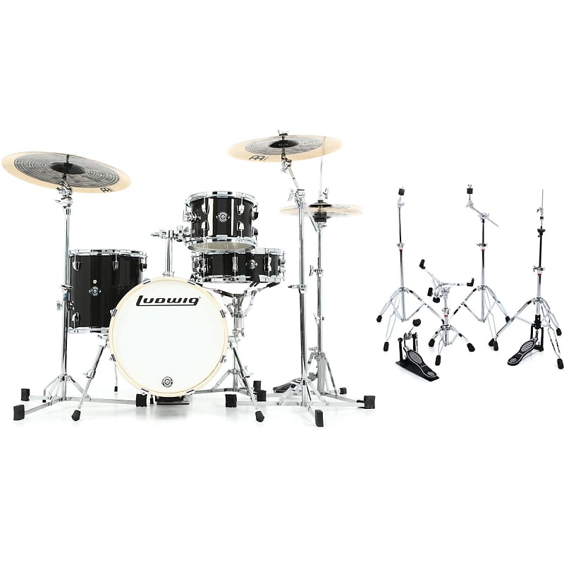 Ludwig Breakbeats 2022 By Questlove 4-piece Shell Pack with Snare Drum -  Black Sparkle and 5-piece 400 Series Hardware P