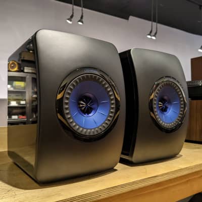 KEF LS50 Wireless Speakers w/ Original Box & Accessories - Gloss Black/Blue image 1