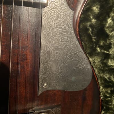 Scott Walker Katana Guitar!  As~New Elegant and simple solid body one piece old growth Curly Mahogany~Oiled, Damascus Steel Tailpiece and Pickguard, Johnny Smith pickup, Calton HSC, COA and more! image 15