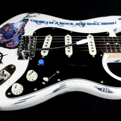 Custom Painted and Upgraded Fender Squier Bullet Strat Series - Aged and Worn with Custom Graphics image 14
