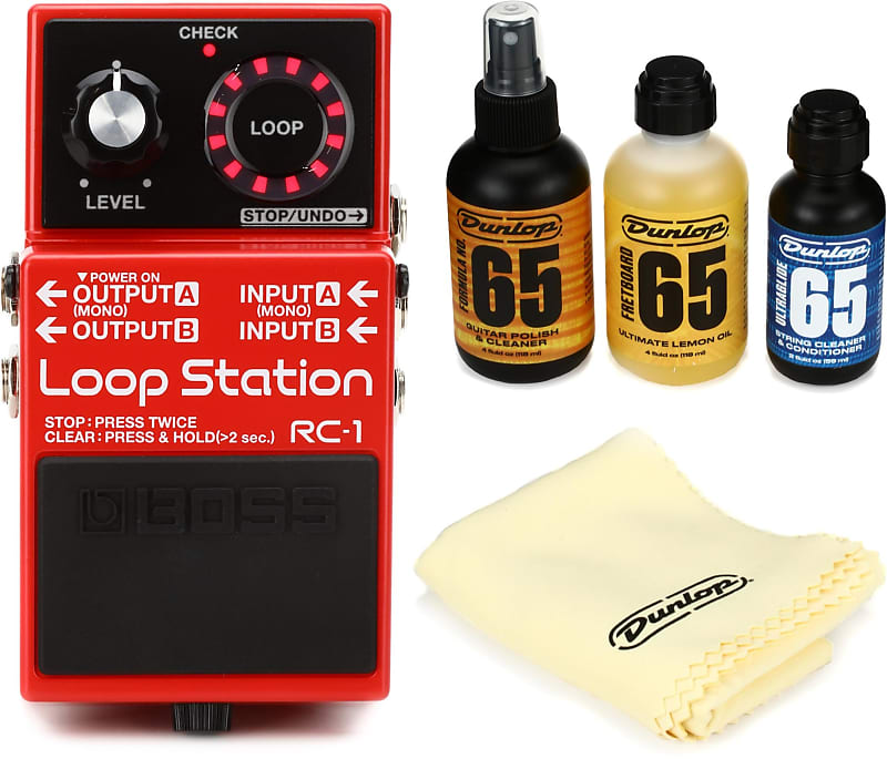 Boss RC1 Loop Station Looper Pedal Bundle with Dunlop 6504 Reverb