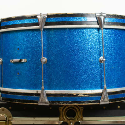 1970s Slingerland 10x26 Sparkling Blue Pearl Scotch Bass Drum image 4