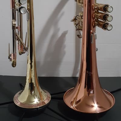 Blessing Flugelhorn & GETZEN Super Deluxe Trumpet W Combo Case & MP's - Clear Lacquer / Raw Brass image 8
