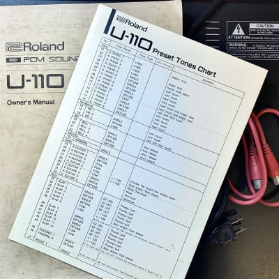 Roland U-110 PCM Sound Module with original Owner's Manual, Preset Tones Chart, and MIDI cable image 2