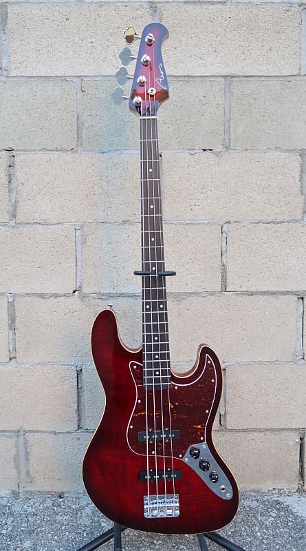 AIO JB4 4 String Jazz Bass - Red Burst w/gig bag image 1
