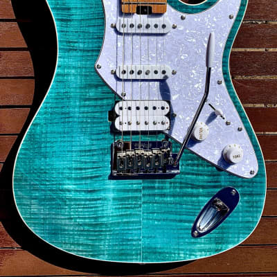 Aria Pro II 714-MK2 TQBL FULLERTON Turquoise Blue Flame Top